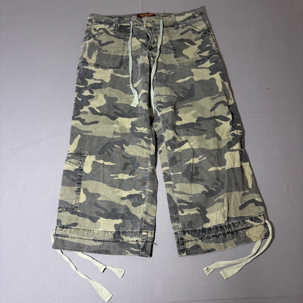 Jalate Cargo Capri Pants Womens 5 Green Camo Ripstop Drawstring Y2K Utility